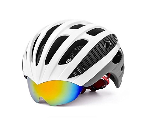 Mountain Bike Helmet : TBSHLT Bike Cycling Helmet Adjustable Men Women Road & Mountain Biking Bicycle Helmet Safety Protection High Definition Polarized 100% UV Blocking Shield, white gray