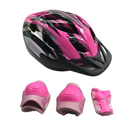 Mountain Bike Helmet : TentHome Children's Kids Adjustable Bike Helmet with Safety Protective Set Gear Knee / Elbow / Wrist Pads for Cycling Bicycle Skateboarding Skating Rollerblading Sport Exercise (7 Piece Set) (Pink)