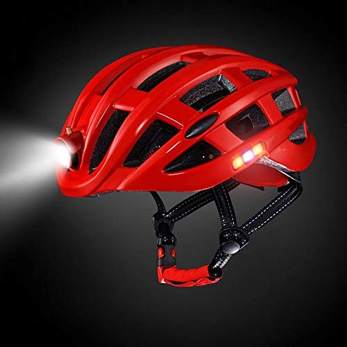 Mountain Bike Helmet : TONGDAUR Motorcycle Helmet Cycling Helmet Rechargeable Light Insects Net Mountain Road Bicycle Helmet Equipment Outdoor Sports (Color : Red)