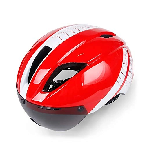 Mountain Bike Helmet : TONGDAUR Motorcycle Helmet Mountain Road Bicycle Bicycle Adult Sports Riding Helmet Integrated Windproof Glasses Helmet (Color : Red)