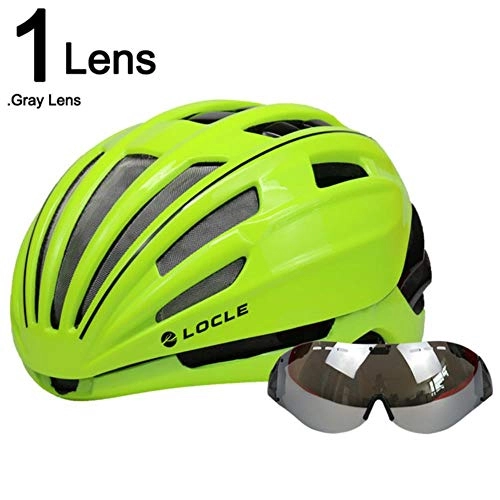 Mountain Bike Helmet : TTZY Goggles Cycling Helmet Road Mountain Mtb Bicycle Helmet Casco Ciclismo Ultralight In-Mold Bike Helmet With Glasses 54-60Cm, Green Black 1 Lens, (54-60Cm)