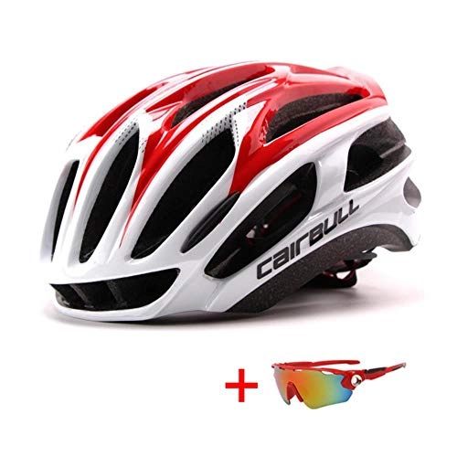 Mountain Bike Helmet : TTZY Ultralight Racing Cycling Helmet With Sunglasses Intergrally-Molded Mtb Bicycle Helmet Outdoor Sports Mountain Road Bike Helmet, White Red, M(54-58)