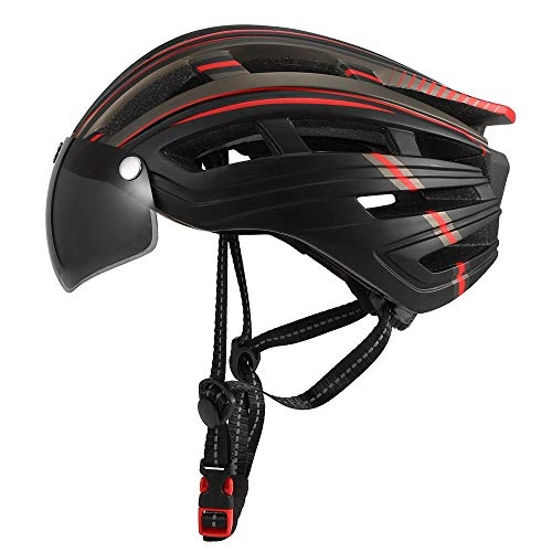 Mountain Bike Helmet : Ultralight Cycling Helmet With Removable Visor Goggles Bike Taillight Intergrally-molded Mountain Road MTB Bike Helmets-Red_and_grey