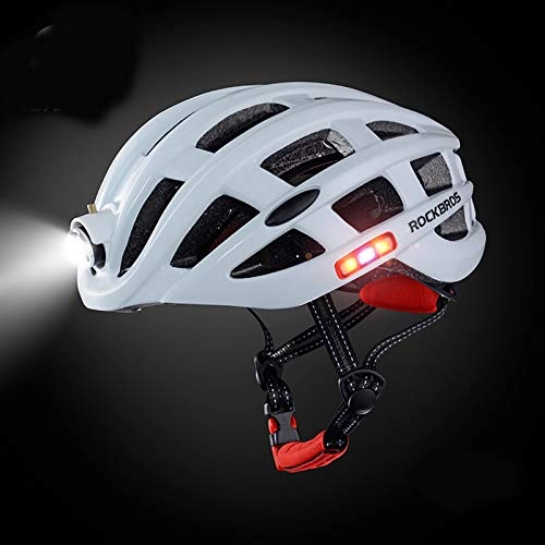 Mountain Bike Helmet : Unisex Adult Bike Helmets, Adjustable Savant Road Bicycle Helmet Safety Specialized Road Bike Helmet Accessories with USB Charging Air Duct Tail Light for Men Women Cycling Mountain Biking (White)