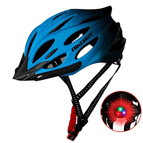 Mountain Bike Helmet : Unisex Cycling Helmet, With Tail Light Comfortable Lightweight Breathable Helmet, Adjustable Back Light MTB Mountain Road Bike Fully Shaped Cycling Helmets for Men Women Sports Safety Helmet, B