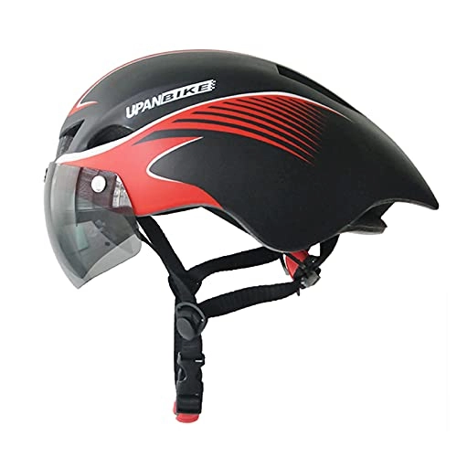 Mountain Bike Helmet : UPANBIKE Bike Helmet With Adjustable Magnetic Goggle Cycling Helmets for Adults BMX Mountain Bicycle(Matte black+red stripes)