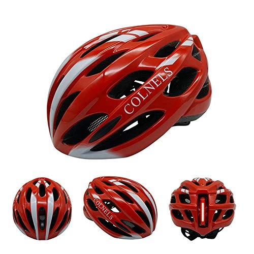 Mountain Bike Helmet : VANURX Adult Bike Helmet, with Led Tail Light And Adjustable Size, for Mountain & Road Bicycle Cycling Men And Women, Red