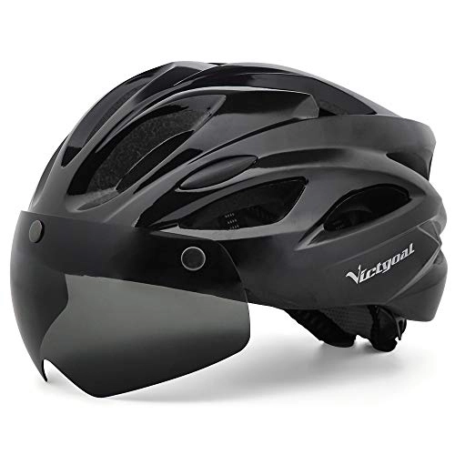 Mountain Bike Helmet : Victgoal Adults Bike Helmet for Men Women Detachable Magnetic Goggle Visor Bicycle Helmet with LED Rear Light Cycling Road Mountain Cycle Helmet (Black)