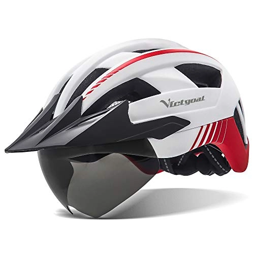 Mountain Bike Helmet : VICTGOAL Bicycle Helmet MTB Helmet with Removable Magnetic Safety Goggles Visor Breathable with 21 Ventilation Channels Cycling Helmet for Adults Adjustable Bicycle Helmets (White)