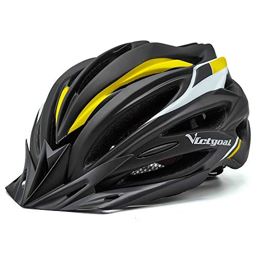 Mountain Bike Helmet : Victgoal Bicycle Helmet MTB Mountain Bike Helmet with Removable Visor LED Rear Light Adult Breathable Cycle Helmet for Men Women 57-61cm (Black Yellow)