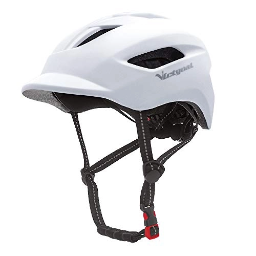 Mountain Bike Helmet : Victgoal Bike Helmet for Men Women with LED Rear Light Cycle Helmet Integrated Sun Visor for Urban Commuter Mountain & Road Bicycle Helmets Adults Adjustable Size M / L (White)