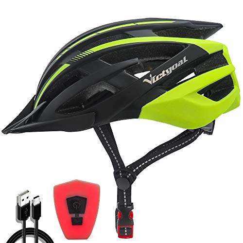 Mountain Bike Helmet : Victgoal Bike Helmet with Safety USB Rechargeable LED Light Adult Bicycle Helmet Detachable Sun Visor Cycling Mountain & Road Cycle Helmets for Men Women (Black Yellow)