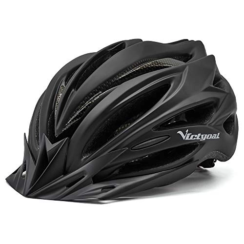 Mountain Bike Helmet : Victgoal Bike Helmet with Visor LED Taillight Insect Net Padded Road Mountain Bike Cycling Helmet Lightweight Cycle Bicycle Helmets for Adult Men and Women (Black)