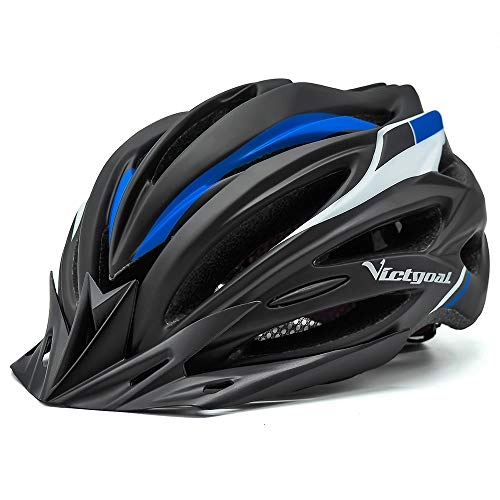 Mountain Bike Helmet : Victgoal Bike Helmet with Visor LED Taillight Insect Net Padded Road Mountain Bike Cycling Helmet Lightweight Cycle Bicycle Helmets for Adult Men and Women (Black Blue)