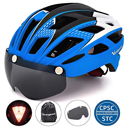 Mountain Bike Helmet : Victgoal Cycle Bike Helmet with Detachable Magnetic Goggles Visor Shield for Women Men, Cycling Mountain & Road Bicycle Helmets Adjustable Adult Safety Protection and Breathable (New Blue)