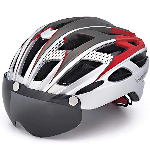 Mountain Bike Helmet : Victgoal Cycle Bike Helmet with Detachable Magnetic Goggles Visor Shield for Women Men, Cycling Mountain & Road Bicycle Helmets Adjustable Adult Safety Protection and Breathable (New Silver)