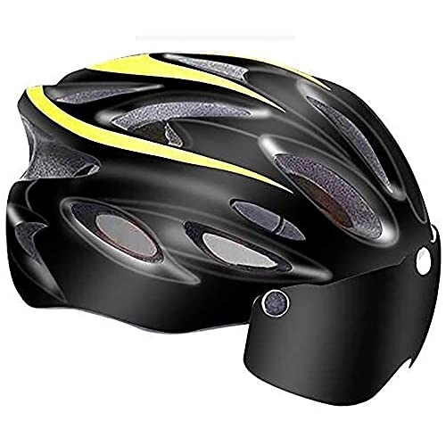 Mountain Bike Helmet : WENZHE Bicycle Helme Man Cycling Helmet Light Bicycle Helmet Goggle MTB Bike Helmet Road Mountain Helmets Safety Cap Hat bicycle helmet (Color : Yellow)