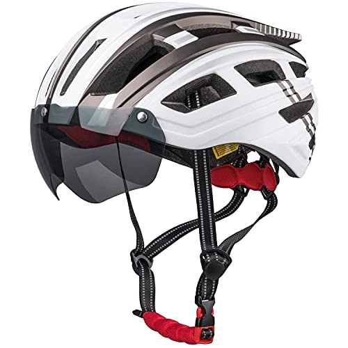 Mountain Bike Helmet : WENZHE Cycle Bike Helmet Adult with Magnetic Goggles Visor Shield & USB Rechargeable Rear Light for Men Women Road & Mountain Bicycle helmets (Color : A)