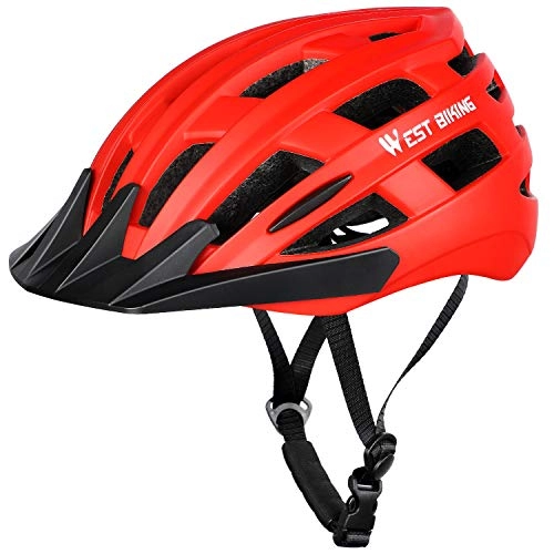 Mountain Bike Helmet : Westgirl bicycle helmet, bike helmet on the helmets, protective helmet for mountain bike, road bike, BMX, adult bike helmet with removable visor and liner, Adult (Unisex), red, M(54-58cm)