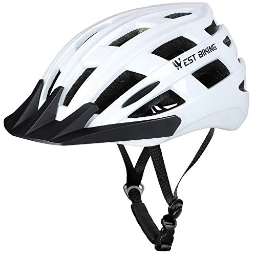 Mountain Bike Helmet : WESTGIRL Unisex-Adults Bicycle Protective helmet with Removable Visor and Liner for Mountain Bike, Road Bike, BMX Medium (54-58cm) White