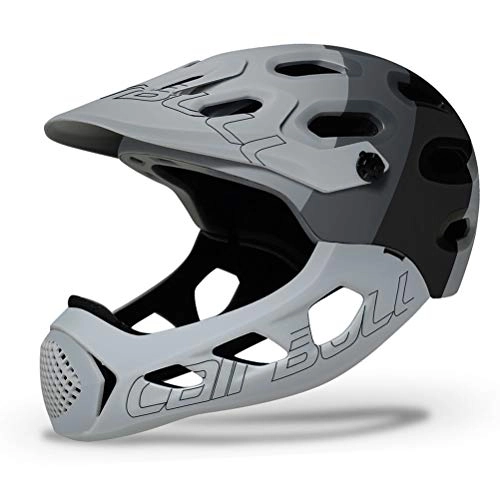 Mountain Bike Helmet : WJJ Adult Full Bike Helmet, Detachable Full-Face Bike Helmet with 19 Vents Adjustable Head Circumference Designed for Mountain Bike Skateboarding, Gray