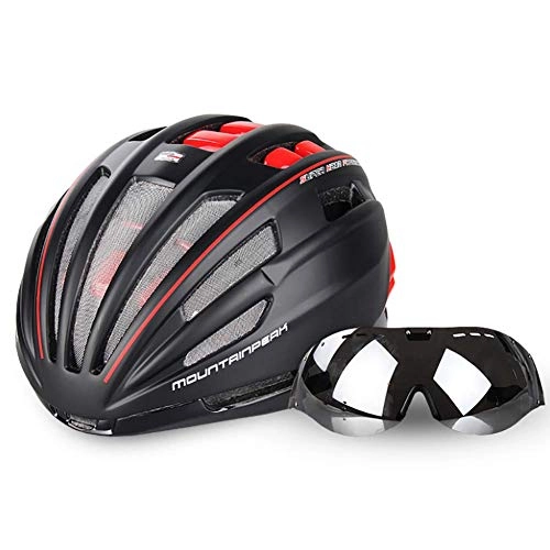 Mountain Bike Helmet : XIAOFEI Bicycle Helmet Riding, One Piece With Goggles Men'S And Women'S Bicycle Mountain Bike Equipped With Ultra-Light Helmet Suitable For Urban, Mountainous, Outing And Cycling, Black and Red