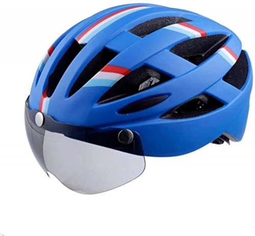 Mountain Bike Helmet : XXT White Bike Helmet With Goggles Sun Visor Mountain Road Bicycle Helmets For Men Women Adult Cycling Helmets Cycling Skateboard Safety Gear (Color : Blue)