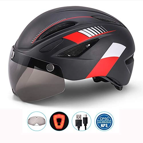 Mountain Bike Helmet : YH600 Bike Helmet with Safety Light, USB Bike Bluetooth Helmet for Women Men, Cycling Mountain & Road Bicycle Helmets, CE Certified Unisex Protected Cycle Helmet, Black red