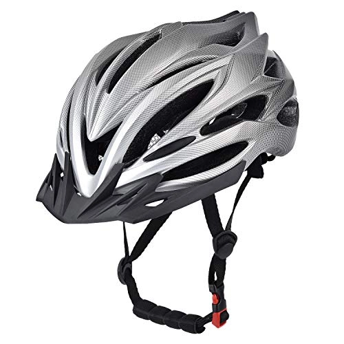 Mountain Bike Helmet : YieJoya Adult Bike Helmet, Road / Mountain Bicycle Cycling Helmet for Men and Women with Removable Visor, Adjustable Dail, Flow Vents and Detachable Liner-Black+Silver