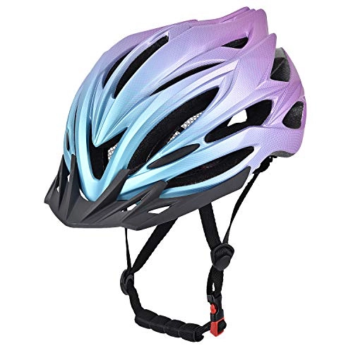 Mountain Bike Helmet : Yiesing Adult Bike Helmet, Road / Mountain Bicycle Cycling Helmet for Men and Women with Removable Visor, Adjustable Dail, Flow Vents and Detachable Liner-Red+Blue