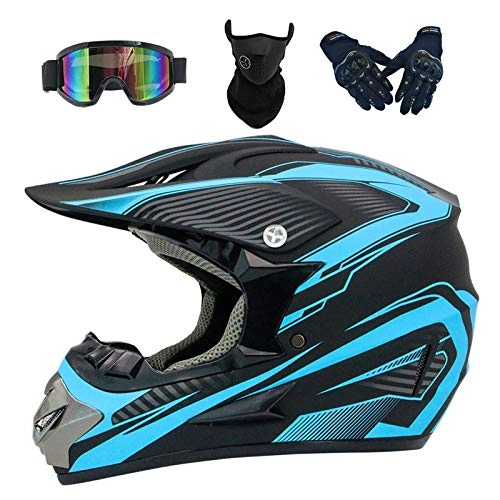 Mountain Bike Helmet : Yilingqi-1 Adult youth downhill helmet gifts goggles mask gloves BMX MTB ATV bike race full face integral helmet, Blue, M