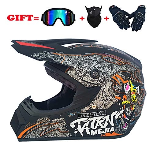 Mountain Bike Helmet : Youth Kids Motocross Helmet Offroad Gear Combo Mask Goggles Gloves, ATV Motorcycle Helmet SUV Dirt Bike Off-Road Mountain Bike Helmet 4-Piece Set Unisex, matteblack, M