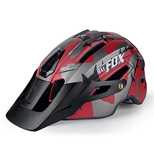 Mountain Bike Helmet : YUNSHAO Bicycle Helmet Camouflage Helmet MTB Road Bike Riding Helmet Big Brim Hat With Tail Light Bat Fox Safety Helmet (Color : 3)