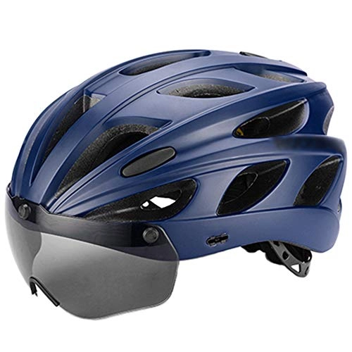 Mountain Bike Helmet : YWZQ Integrally-Molded Bicycle Helmets, Goggles Ultralight Magnetic MTB Mountain Bike Cycling Helmets with Sunglasses, Blue