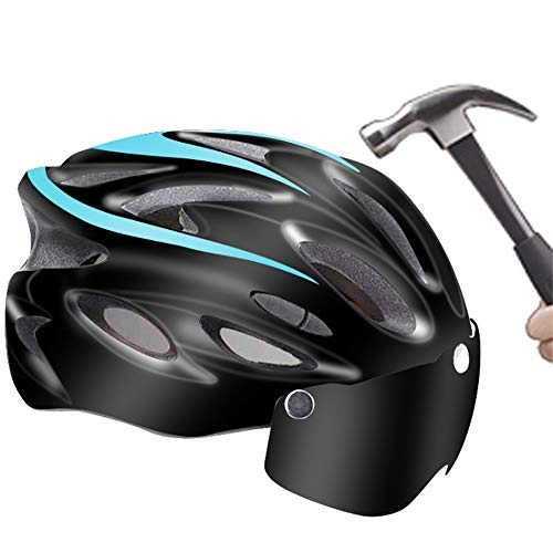 Mountain Bike Helmet : YWZQ Man Cycling Helmet, LED Light Bicycle Helmet Goggle MTB Bike Helmet Mountain Specialiced Road Bicycle Helmets, Blue