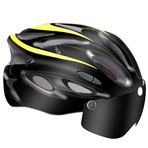 Mountain Bike Helmet : YWZQ Man Cycling Helmet, LED Light Bicycle Helmet Goggle MTB Bike Helmet Road Mountain Helmets Safety Cap Hat, Yellow