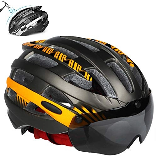 Mountain Bike Helmet : YWZQ Ultra-Light Cycling Helmet, Racing Bike Safety Helmet with Magnetic Goggles Mountain MTB Road Bicycle Mens Helmet, Orange