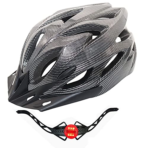 Mountain Bike Helmet : YZQ Cycle Helmet, Mountain Bicycle Helmet, Adjustable Ultra Lightweight Comfortable Safety Helmet with Taillight for Outdoor Sport Riding Bike Unisex, Gray
