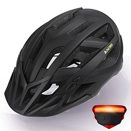 Mountain Bike Helmet : Zacro Bike Helmet Men with Light - CE CPSC Safety Certified Cycle Helmet Adult, Lightweight Allround Cycling Helmet for Men Women with Detachable Sun Visor, Adjustable 54-63cm