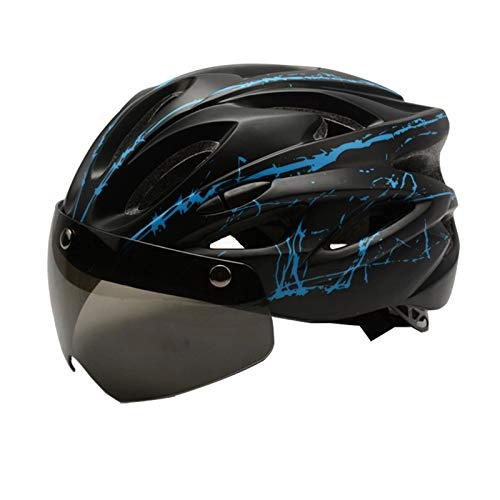 Mountain Bike Helmet : Zeroall Bike Helmet for Men Women Lightweight Mountain & Road Bicycle Helmets with Detachable Magnetic Goggles, 56-62cm Adjustable Size Adult Cycling Helmets for Rider Safety(Black Blue)