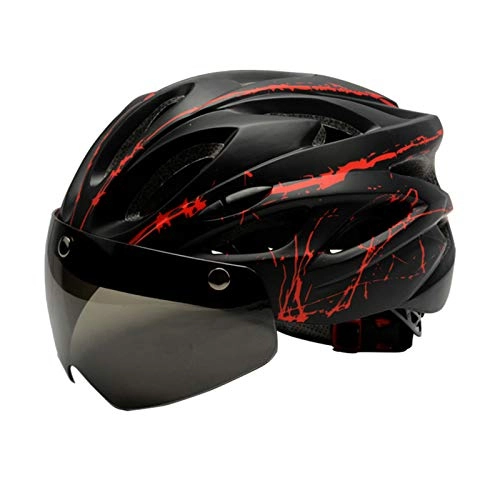 Mountain Bike Helmet : Zeroall Bike Helmet for Men Women Lightweight Mountain & Road Bicycle Helmets with Detachable Magnetic Goggles, 56-62cm Adjustable Size Adult Cycling Helmets for Rider Safety(Black Red)