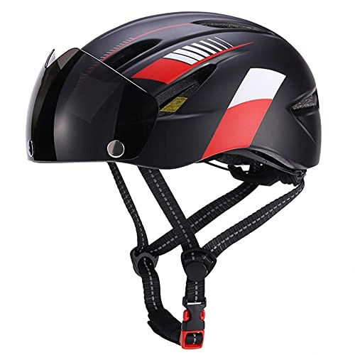 Mountain Bike Helmet : ZGC Adult Bike Helmet 57-66CM Adjustable Size Lightweight Helmets with USB Rechargeable Rear Light and Magnetic Goggles for Mountain & Road Bicycle Helmets for Adult Men Women(Size:Black red)