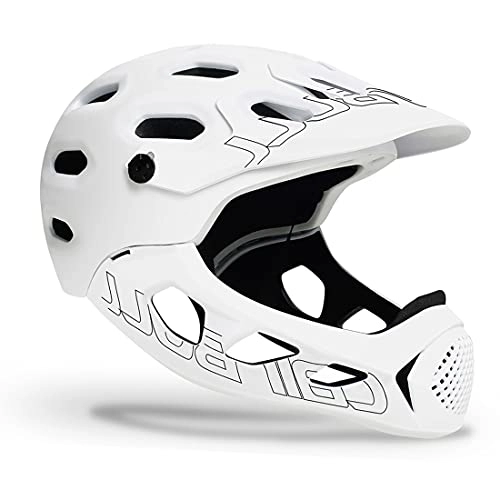 Mountain Bike Helmet : ZJM Adult Bike Helmet, Mountain Off-Road Bicycle Full-Face Helmet with Removable Chin Bar, Comfortable Breathable MTB Bike Helmet, CE Certified, M / L (58-62Cm), White