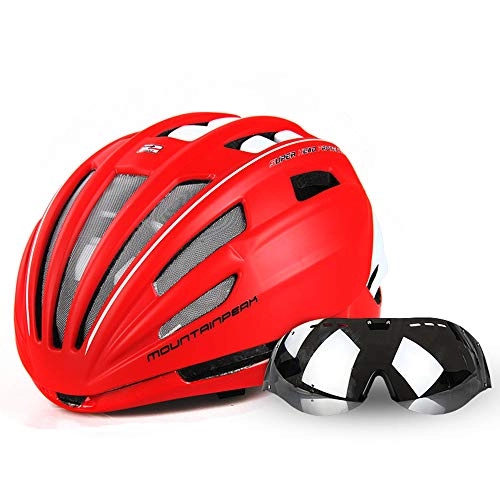 Mountain Bike Helmet : ZJM Bike Helmet, Mountain Bicycle Helmets with Detachable Magnetic Goggles, Road Cycling Helmets Lightweight Adjustable Helmets for Men Women, 55-60Cm, Red