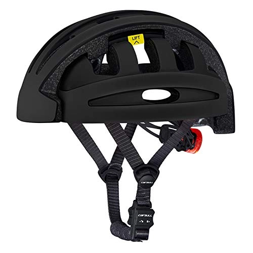 Mountain Bike Helmet : ZJM Foldable Cycling Helmet, Portable Safety Bicycle Helmet, Adjustable Size Mountain Bike Helmets with Taillights for Urban Commuting (Adjustable: 55Cm-59Cm), Black