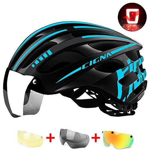 Mountain Bike Helmet : ZXHH Bike Helmet With Magnetic Detachable Goggles And LED Rear Light Mountain Bicycle Helmet For Cycling Outdoor Sports Cycle Helmets For Men Women - Adjustable - 28 Holes - CE Certified - 52-61cm