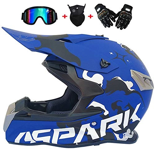 Mountain Bike Helmet : ZZSG Goggles Gloves Mask Helmet, Full Face Mountain Bike Motorbike Crash Helmet for Downhill Off Road Quad Bike Protective Gear Adult Full Face Sports Enduro Kids Women Youth Downhill, Blue, S