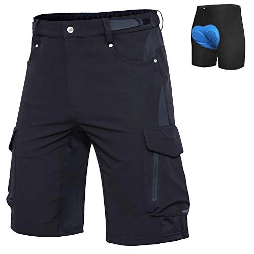 Mountain Bike Short : Ally Mens Mountain Bike Shorts Padded MTB Shorts Baggy Cycling Bicycle Bike Shorts with Padding Wear Relaxed Loose-fit (Black, L)