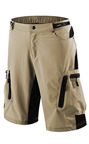 Mountain Bike Short : Arasiyama Men's Mountain Biking Shorts Bike MTB Shorts Loose Fit Cycling Baggy Lightweight Hiking Pants with 7 Zip Pockets - Beige - XX-Large