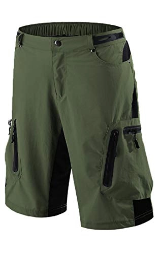 Mountain Bike Short : Arasiyama Men's Mountain Biking Shorts Bike MTB Shorts Loose Fit Cycling Baggy Lightweight Hiking Pants with 7 Zip Pockets - Green - Small